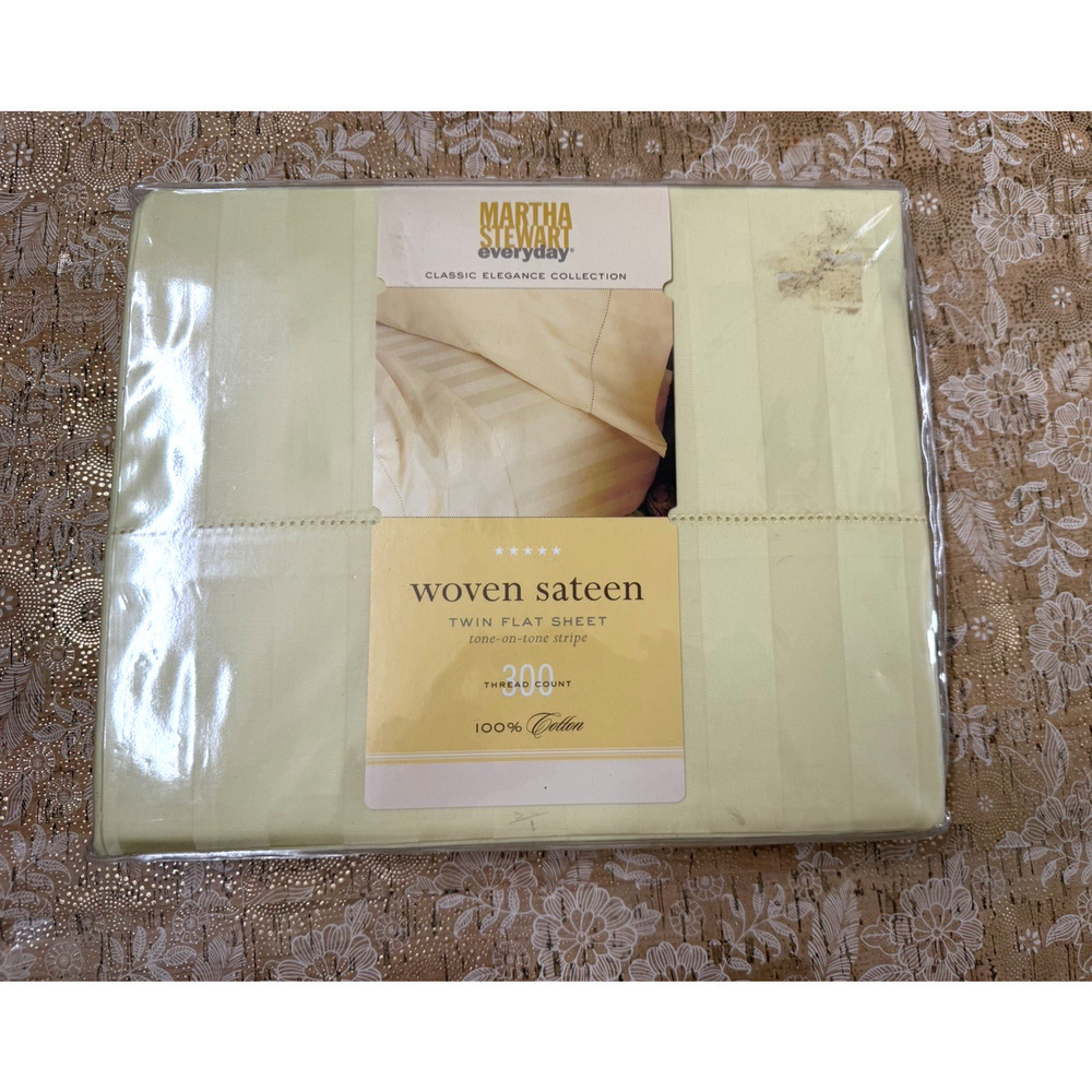 Martha Stewart Cream TWIN flat sheet with tone on tone stripes Woven Sateen 300